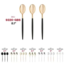 Gold with Black Handle Moderno Disposable Plastic Dinner Spoons (240 Spoons)