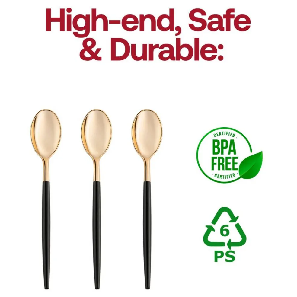 Gold with Black Handle Moderno Disposable Plastic Dinner Spoons (240 Spoons)