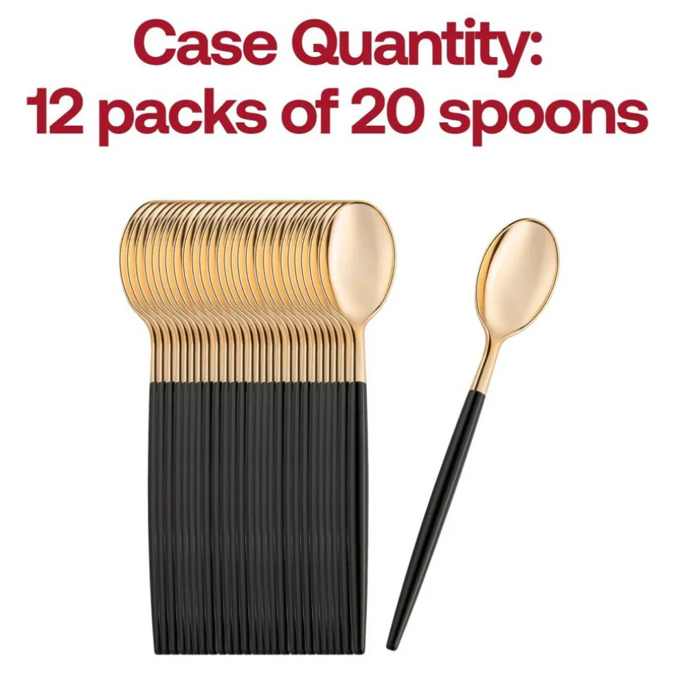 Gold with Black Handle Moderno Disposable Plastic Dinner Spoons (240 Spoons)