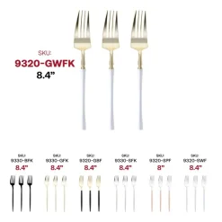 Gold with White Handle Moderno Disposable Plastic Dinner Forks (240 Forks)