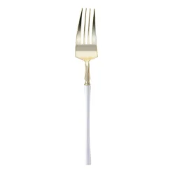 Gold with White Handle Moderno Disposable Plastic Dinner Forks (240 Forks)