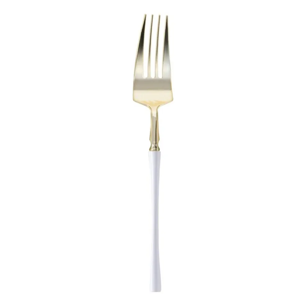 Gold with White Handle Moderno Disposable Plastic Dinner Forks (240 Forks)