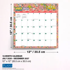 Good Vibes | 2027 12 x 12 Inch (Hanging) 18 Months Monthly Square Wire-O Calendar | Sticker Sheet | July 2026 - December 2027 | Plato | Planning Stationery