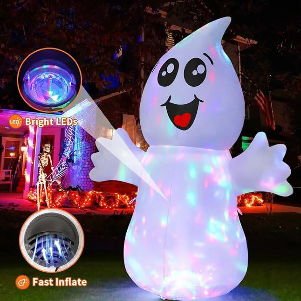 GOOSH 5 FT Halloween Inflatable Ghost Outdoor Decoration with Magic Light and Built-in LEDs