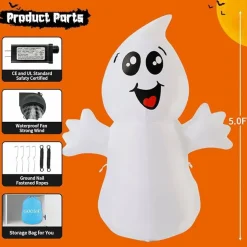 GOOSH 5 FT Halloween Inflatable Ghost Outdoor Decoration with Magic Light and Built-in LEDs