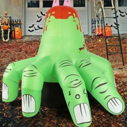 GOOSH 6 FT Halloween Inflatables Hand Blow Up Yard Scary Green Giant with Built-in LEDs