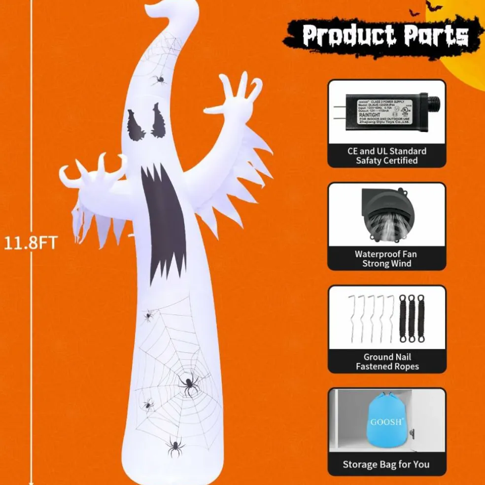 GOOSH 12 FT Halloween Inflatables Ghost Decorations Blow Up Yard Giant Towering Spooky Ghost