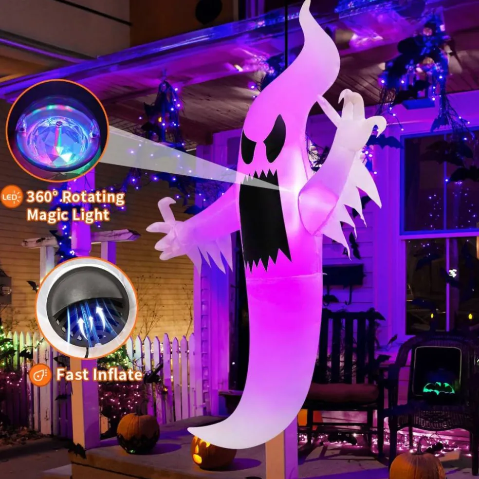 GOOSH 6 FT Halloween Inflatables Ghost Outdoor Window Decorations Blow Up Yard Multicolor Hanging Ghost