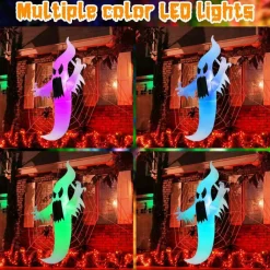 GOOSH 6 FT Halloween Inflatables Ghost Outdoor Window Decorations Blow Up Yard Multicolor Hanging Ghost