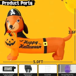 GOOSH 5 FT Halloween Inflatable Outdoor Dog with a Pumpkin & Pirate Hat