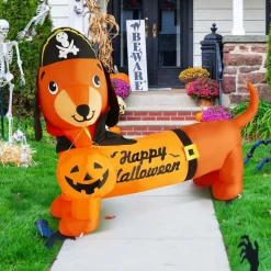 GOOSH 5 FT Halloween Inflatable Outdoor Dog with a Pumpkin & Pirate Hat