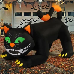 GOOSH 6 FT Halloween Inflatables Black Cat Blow Up Yard Large Cat with Moving Head and Built-in LEDs