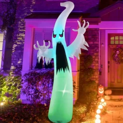 GOOSH 6 FT Halloween Inflatables Ghost Outdoor Decorations Blow Up Yard Scary Red Eye Dimming Ghost with Built-in Colorful LEDs for Garden Lawn Indoor Party Decor
