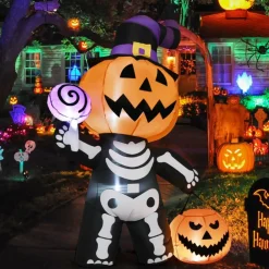 GOOSH 6 FT Halloween Inflatable Pumpkin Skull Body Blow Up Yard Pumpkin with Built-in LEDs
