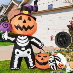 GOOSH 6 FT Halloween Inflatable Pumpkin Skull Body Blow Up Yard Pumpkin with Built-in LEDs