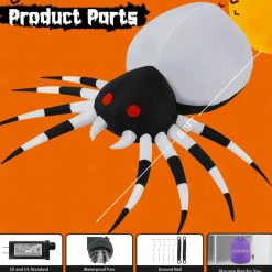 GOOSH 6 FT Height Halloween Inflatables Outdoor Spider with Magic Light, Blow Up with LED Lights