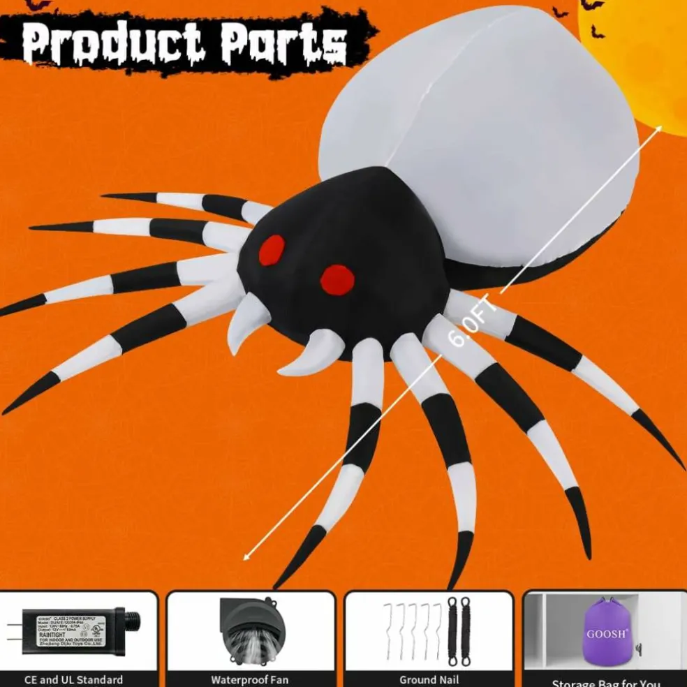 GOOSH 6 FT Height Halloween Inflatables Outdoor Spider with Magic Light, Blow Up with LED Lights