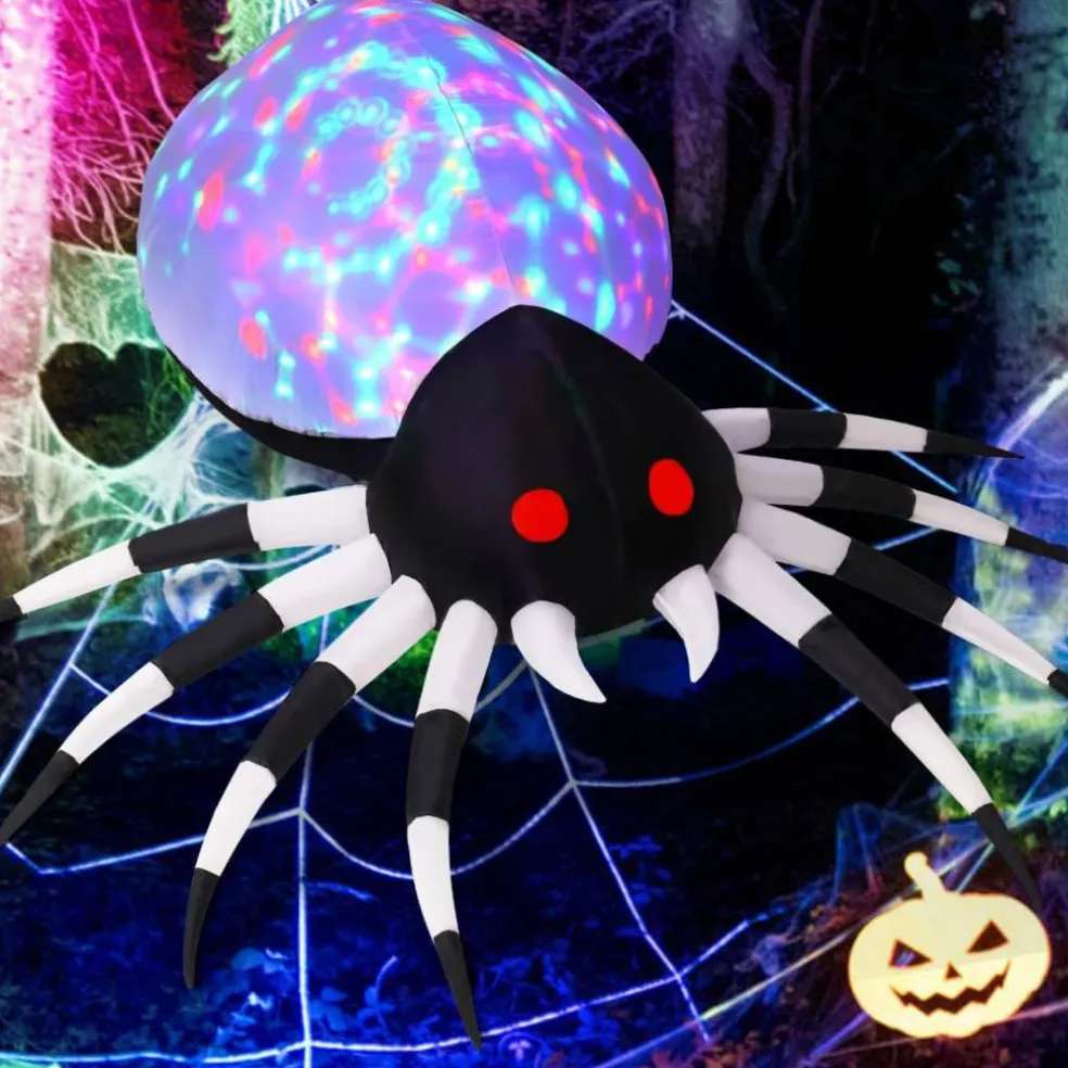 GOOSH 6 FT Height Halloween Inflatables Outdoor Spider with Magic Light, Blow Up with LED Lights