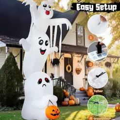 GOOSH 9.8 FT High Halloween Inflatable Overlap Ghost with Built-in LEDs (Three Ghosts)