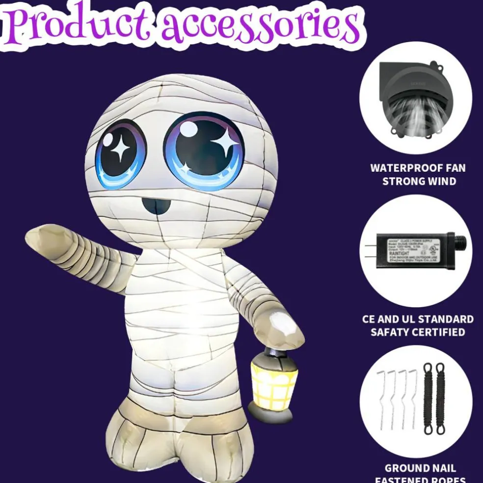 GOOSH 5.2FT Inflatable Cute Mummy with Lantern – Light-Up Halloween Yard Decoration