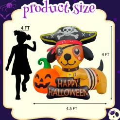GOOSH 5FT Inflatable Pirate Dog with Pumpkin – Light-Up Happy Halloween Yard Decoration