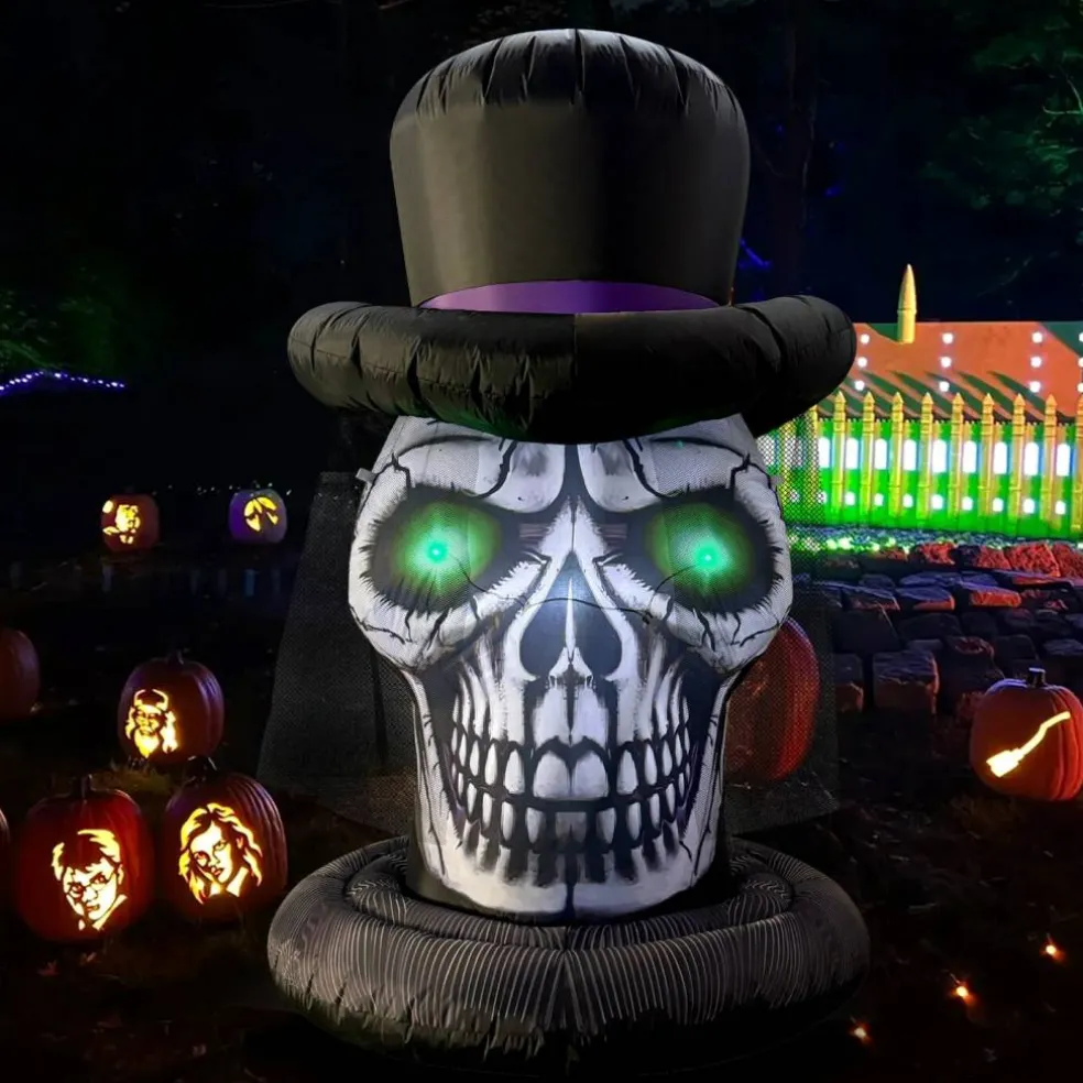 GOOSH 6FT Inflatable Skull with Top Hat – Light-Up Halloween Yard Decoration