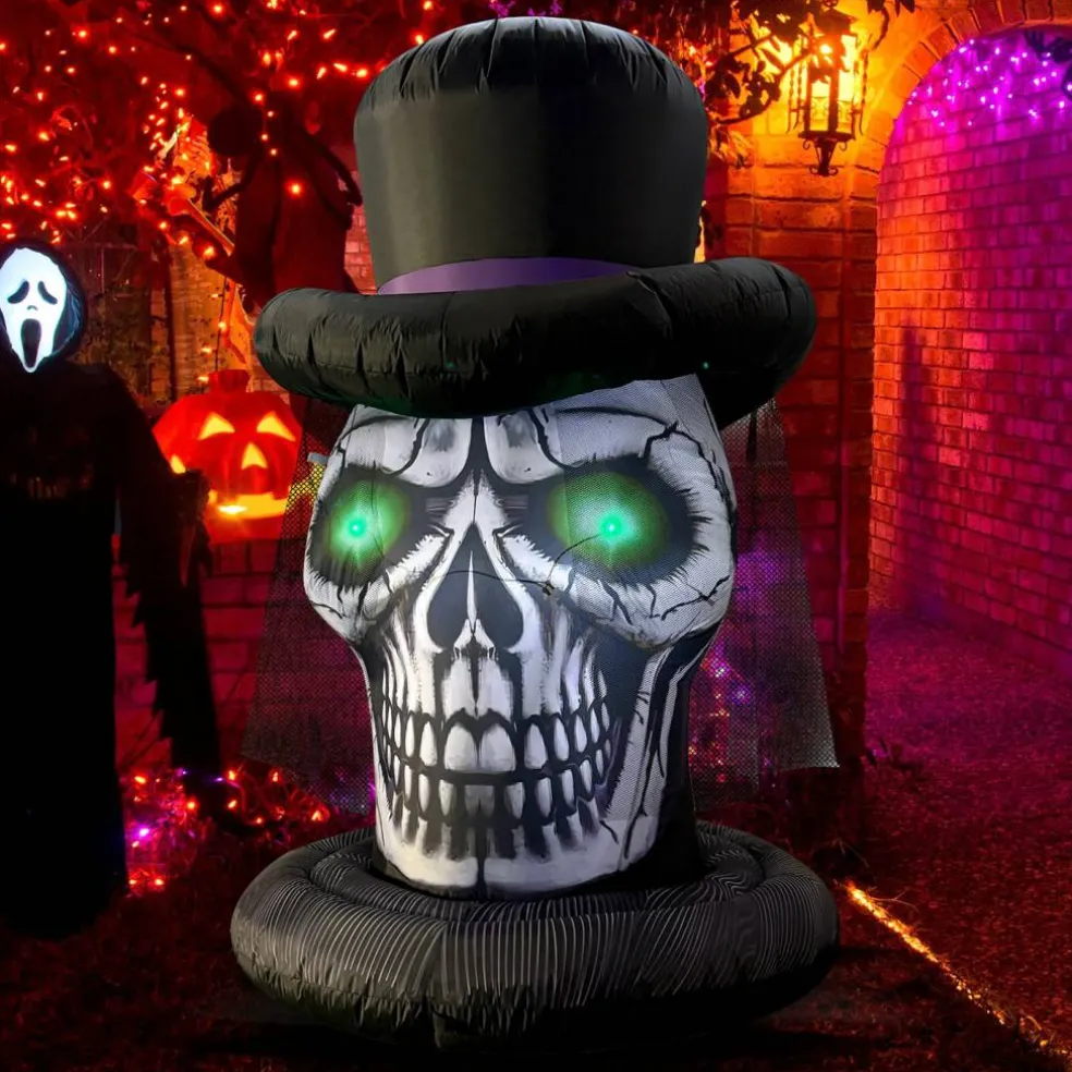 GOOSH 6FT Inflatable Skull with Top Hat – Light-Up Halloween Yard Decoration