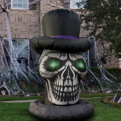 GOOSH 6FT Inflatable Skull with Top Hat – Light-Up Halloween Yard Decoration