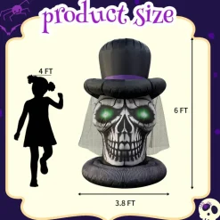 GOOSH 6FT Inflatable Skull with Top Hat – Light-Up Halloween Yard Decoration