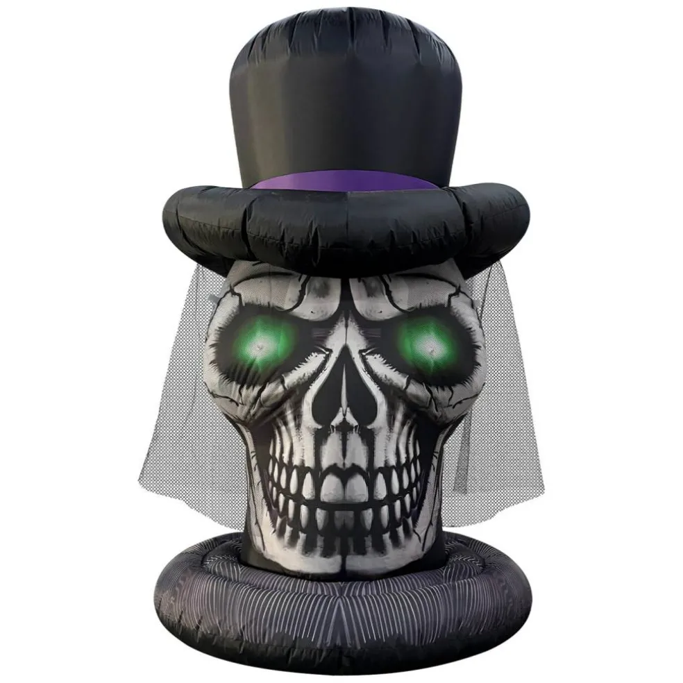 GOOSH 6FT Inflatable Skull with Top Hat – Light-Up Halloween Yard Decoration