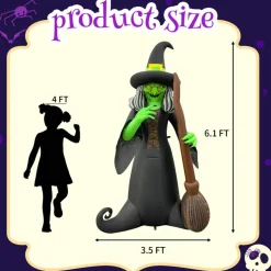GOOSH 6FT Inflatable Witch with Broom – Light-Up Halloween Yard Decoration