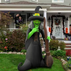 GOOSH 6FT Inflatable Witch with Broom – Light-Up Halloween Yard Decoration