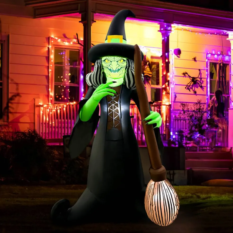 GOOSH 6.5FT Inflatable Witch with Cauldron – Light-Up Happy Halloween Yard Decoration
