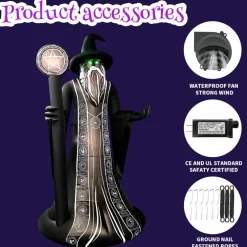 GOOSH 8.5FT Inflatable Wizard with Staff – Light-Up Halloween Yard Decoration