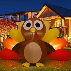 GOOSH 6.7 FT Long Thanksgiving Inflatables Turkey Baby with Built-in LEDs