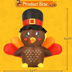GOOSH 5 FT Tall Thanksgiving Inflatables Turkey Baby in Hat with Built-in LEDs