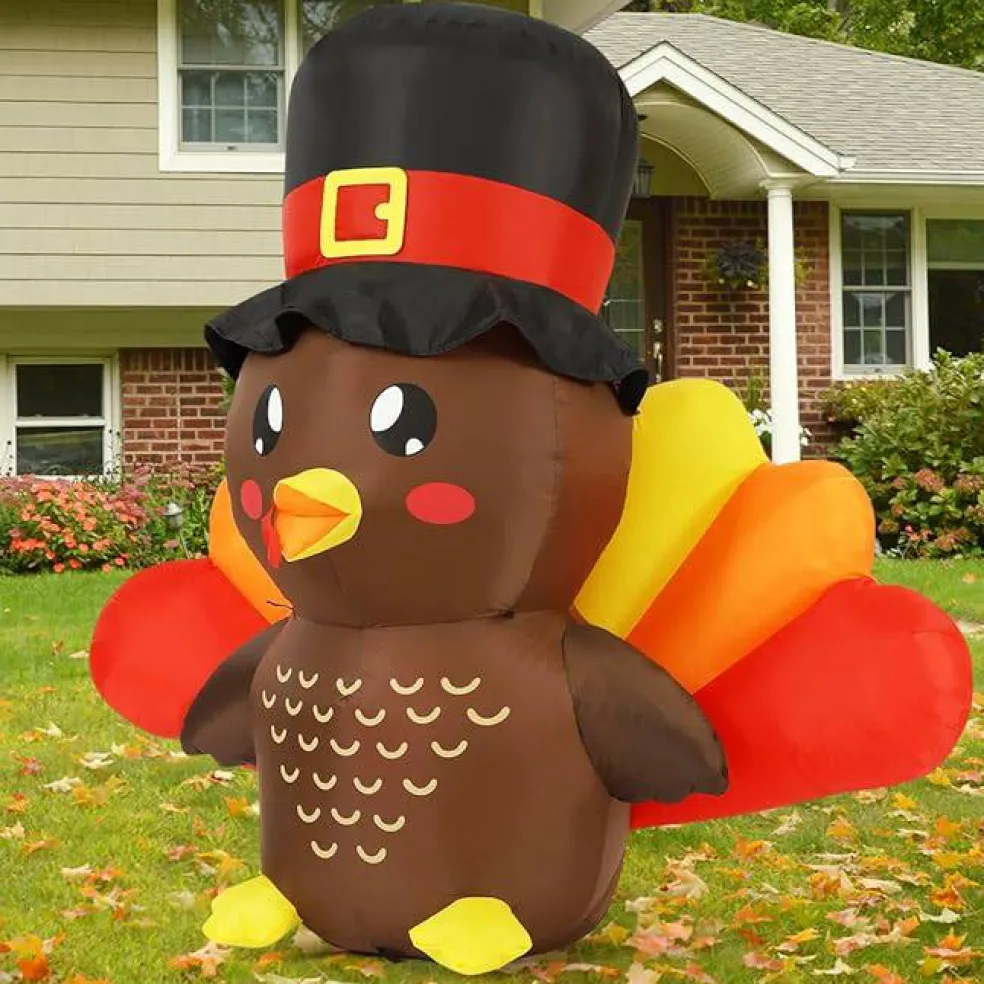 GOOSH 5 FT Tall Thanksgiving Inflatables Turkey Baby in Hat with Built-in LEDs
