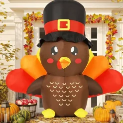 GOOSH 5 FT Tall Thanksgiving Inflatables Turkey Baby in Hat with Built-in LEDs