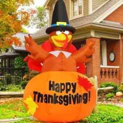 GOOSH 6 Ft Thanksgiving Inflatables Turkey Blow Up Yard Ghost with Built-in LEDs