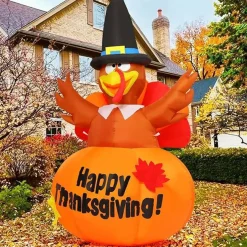 GOOSH 6 Ft Thanksgiving Inflatables Turkey Blow Up Yard Ghost with Built-in LEDs