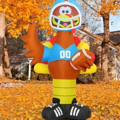GOOSH 6 FT Thanksgiving lnflatable Turkey Blow Up Yarda Turkey with a Rugby with Built-in LEDs