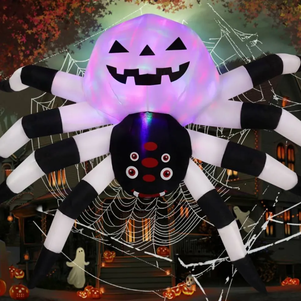 GOOSH 5 FT Width Halloween Inflatables Outdoor Decorations Spider with Magic LED Lighting