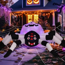 GOOSH 5 FT Width Halloween Inflatables Outdoor Decorations Spider with Magic LED Lighting