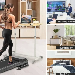 Goplus Height Adjustable Computer Desk Sit Stand Rolling Notebook Table NaturalBrownBlack