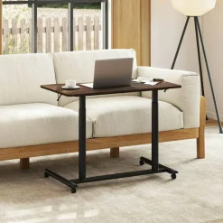 Goplus Height Adjustable Computer Desk Sit Stand Rolling Notebook Table NaturalBrownBlack