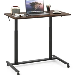 Goplus Height Adjustable Computer Desk Sit Stand Rolling Notebook Table NaturalBrownBlack