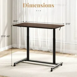 Goplus Height Adjustable Computer Desk Sit Stand Rolling Notebook Table NaturalBrownBlack