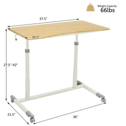 Goplus Height Adjustable Computer Desk Sit Stand Rolling Notebook Table NaturalBrownBlack