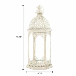 16'' Graceful Distressed White Lantern