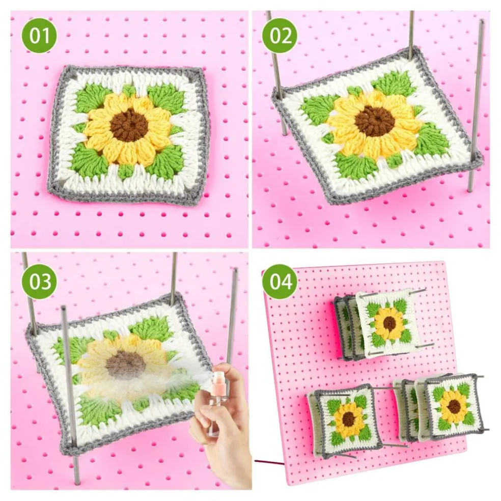 13''Granny Square Blocking Boards for Crochet Projects, Crochet Blocking Board with 20 pegs, Large-Sized Plastic Blocking Board is a Gift for Crochet Enthusiasts and Beginners (Pink)